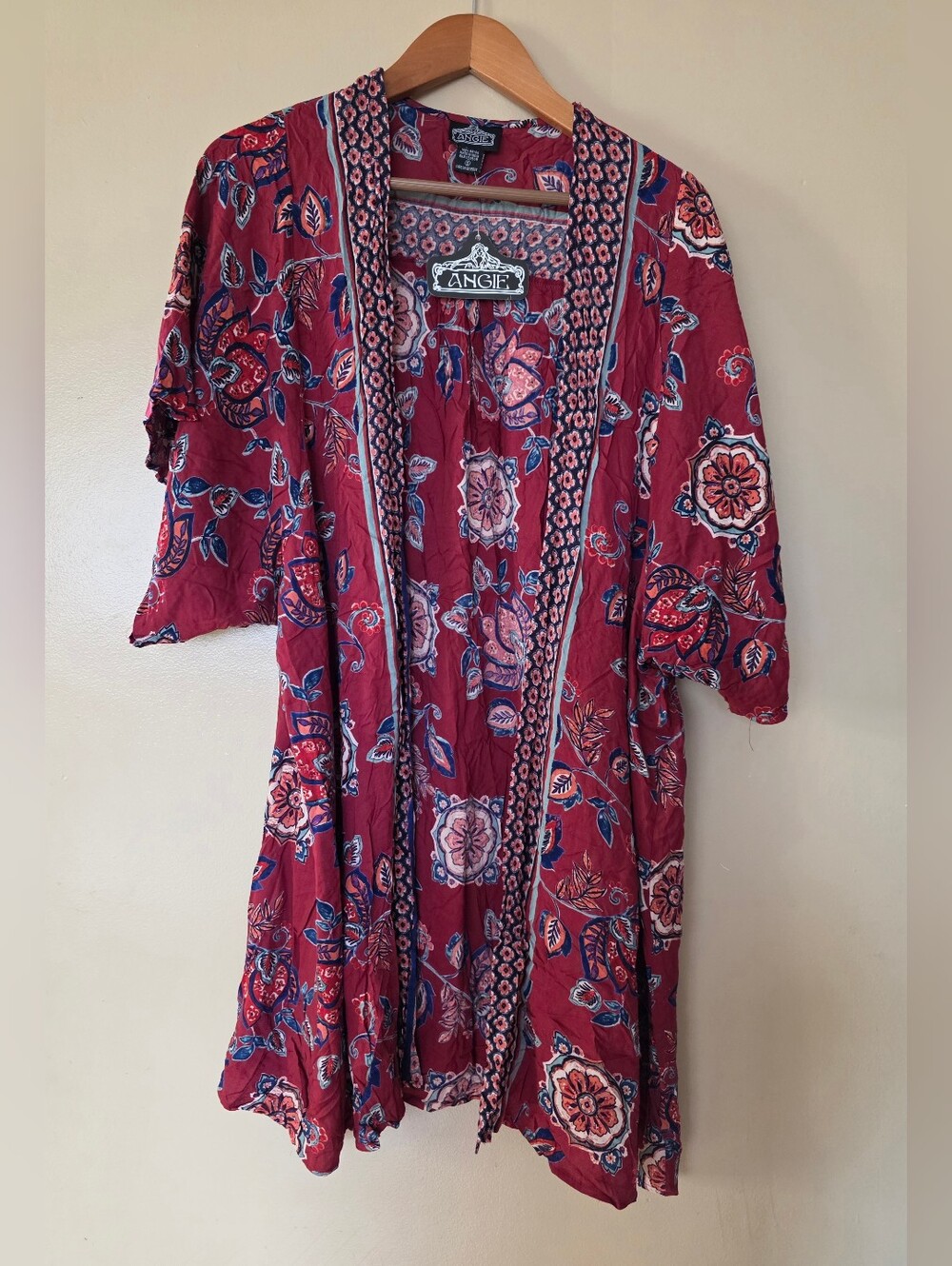 Angie Floral Paisley Kimono Duster Boho Open Front S Oversized Maximalist Artsy